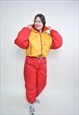 Red one piece ski suit, retro colorful snowsuit LARGE size 