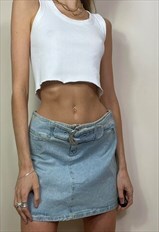 Vintage Y2K Denim Mini Skirt Belted Pleated Festival Grunge