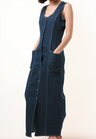 80S VINTAGE DENIM GRUNGE MAXI LONG LENGTH DRESS 984