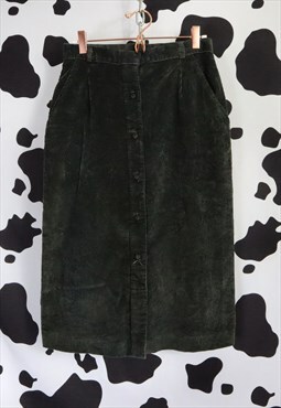 Retro 90s Black Corduroy Grunge Punk Goth Midi Pencil Skirt