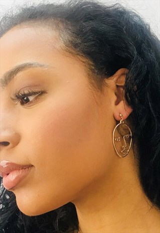 THE ABSTRACT FACE GOLD DROP EARRINGS