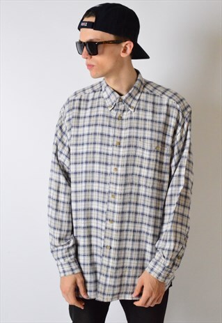 VINTAGE 80S CHECK LONG SLEEVE LINEN SHIRT