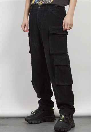 VINTAGE 90'S RIFLE BLACK CORDUROY CARGO PANTS