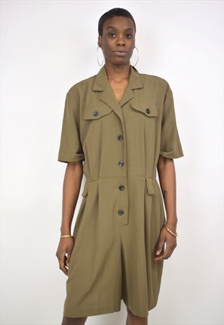 VINTAGE 90S GREEN BUTTON UP CULOTTES PLAYSUIT