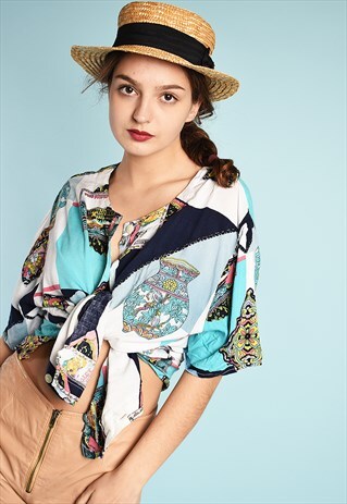 90'S RETRO ABSTRACT PRINT OVERSIZED PARIS CHIC BLOUSE TOP