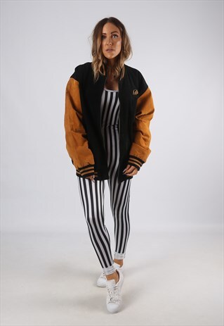 VINTAGE VARSITY SUEDE BOMBER JACKET OVERSIZED UK 18 (JE4J)