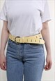 VINTAGE 90S YELLOW BELT, FAUX LEATHER BELT WITH ROUND BUCKLE