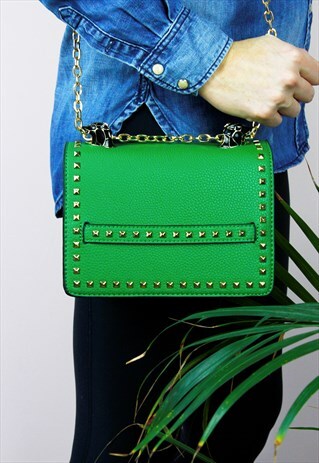 GREEN STUD PANTHER CROSS BODY CLUTCH BAG