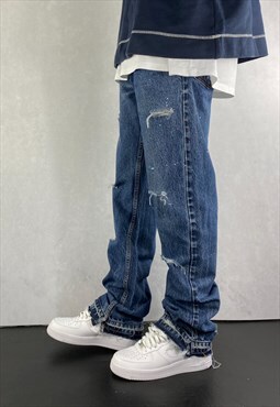 Slim Blue Levi's 505 Distressed Paint Jeans Reworked Levis
