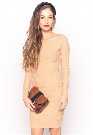 CLASSIC SQUARE CHECK SOFT KNIT OFF SHOULDER SHORT DRESS