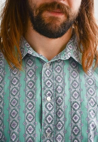 Vintage Bohemian Mint Patterned Shirt