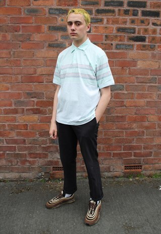 YSL STRIPED MINT POLO