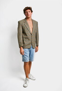 Vintage 80s blazer mens beige multi unisex wool jacket