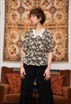 VINTAGE 80S FLORAL PATTERN BLOUSE WITH LACE COLLAR