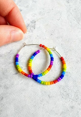 HANDMADE RAINBOW HOOP EARRINGS SILVER