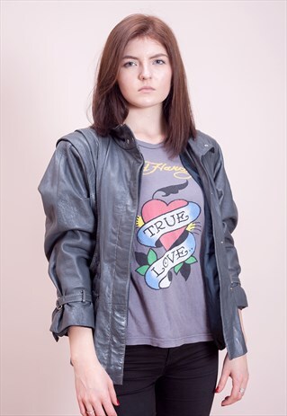 AMAZING, GREY LEATHER BOMBER JACKET