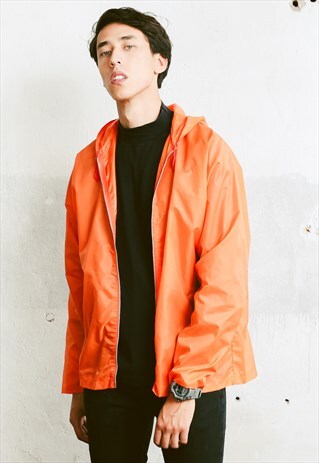 VINTAGE 70S HOODED ORANGE RAIN JACKET