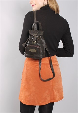 VINTAGE 90S BROWN FAUX LEATHER MINI BACKPACK RUCKSACK