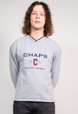 90'S VINTAGE GREY RALPH LAUREN CHAPS SWEATSHIRT JUMPER