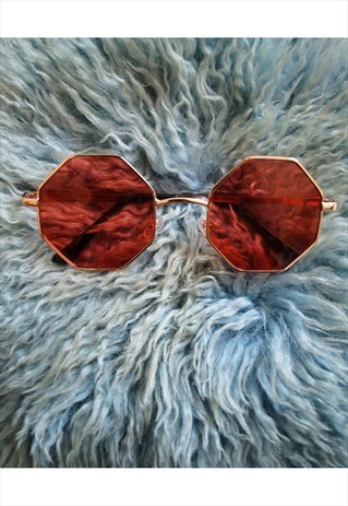 70'S RED LENSE HIPPIE STYLE SUNGLASSES