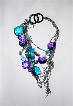 Purple and Blue Crystals Chain Necklace 