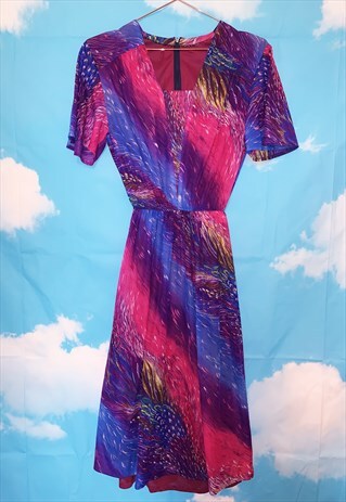 VINTAGE 80'S PINK AND PURPLE MIDI DRESS