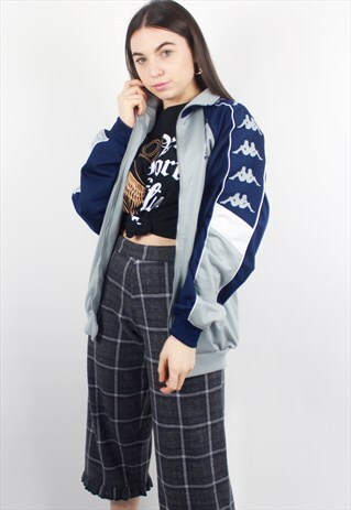 90'S RARE RETRO BLUE & GREY SIDE-TAPE TRACK JACKET