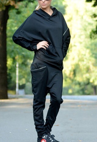 BLACK DROP CROTCH PANTS/LOOSE BLACK PANTS