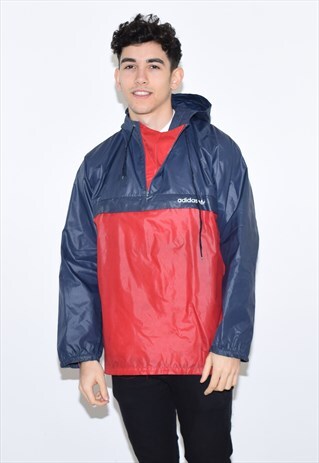 VINTAGE 90S RED BLUE ADIDAS RAIN COAT CAGOULE