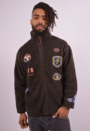 NAPAPIJRI MENS VINTAGE FLEECE JACKET MEDIUM BROWN 90S