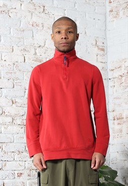 Vintage Valentino 90s 1/4 Zip Lightweight Sweatshirt Red