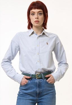 90s Vintage Ralph Lauren Blue White Shirt size Small 5248