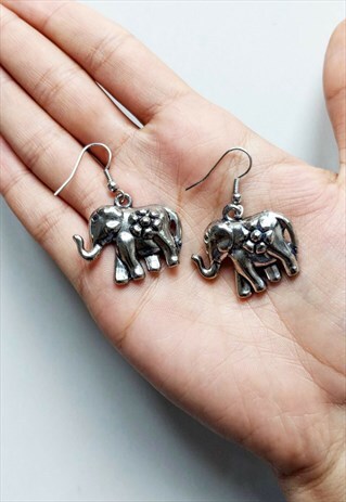 CUTE ELEPHANT EARRINGS IN SILVER METAL BRASS NICKEL FREE