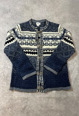 Vintage Knitted Cardigan Norwegian Style Patterned Sweater