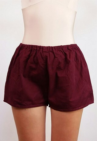 VINTAGE 90'S ELASTIC WAISTBAND BURGUNDY COTTON SHORTS