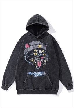 Creepy cat hoodie Krull pullover Gothic punk jumper in grey