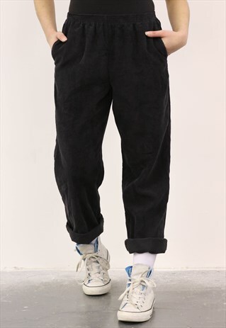 VINTAGE 1990S BLACK CORDUROY HIGH-WAISTED TROUSER