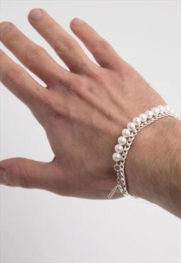 Women's Faux Bead Pearl Bead Bracelet - Cream/Silver