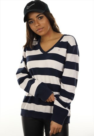 VINTAGE TOMMY HILFIGER V NECK LIGHTWEIGHT SWEATSHIRT JUMPER
