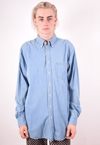 MENS VINTAGE DENIM SHIRT LARGE BLUE 90S
