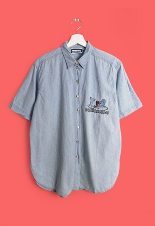 VINTAGE 90'S LIGHTWEIGHT DENIM BLOUSE CARTOON DOLPHIN
