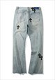 BLUE CROSSES EMBROIDERED DENIM JEANS PANTS TROUSERS UNISEX