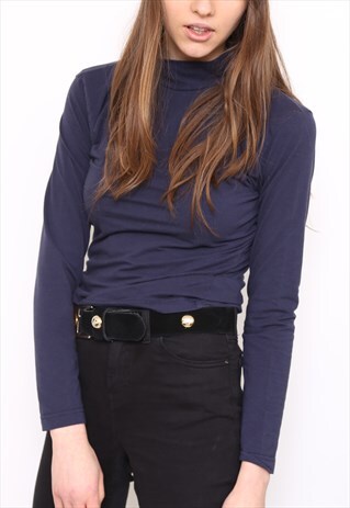 VINTAGE 90S NAVY POLO HIGH TURTLE NECK TOP