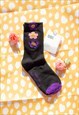 BLACK AND PURPLE THREE FLOWER SMILEY SOCKS