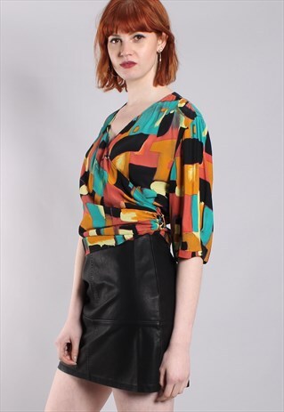 VINTAGE 80S PATTERNED WRAP TOP