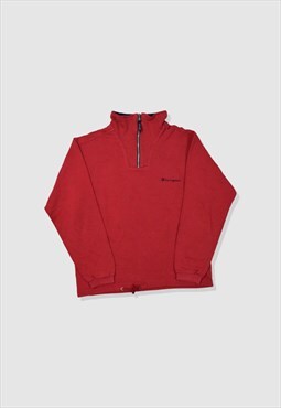 Vintage 90s Champion Embroidered Logo 1/4 Zip Sweatshirt Red