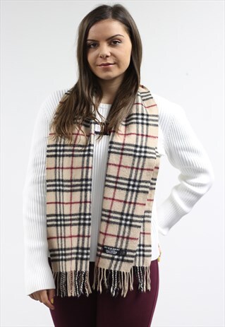 VINTAGE CASHMERE CHECKED SCARF BEIGE-AS188