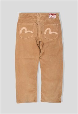 Vintage Evisu Baggy-Leg Corduroy Trousers in Beige
