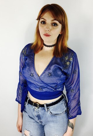 VINTAGE BOHO FESTIVAL EMBROIDERED WRAP AROUND TOP