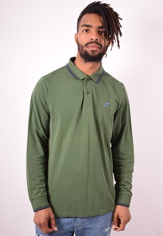 LOTTO MENS VINTAGE POLO SHIRT LONG SLEEVE LARGE GREEN 90S